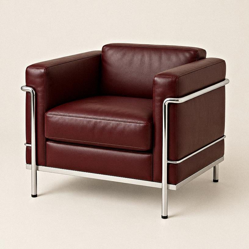 Burgundy Armchair — Burgundy leather, chrome