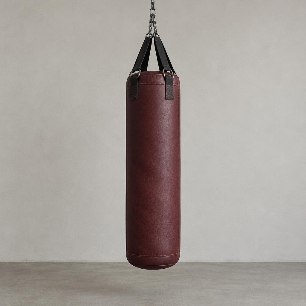 Boxing Bag — Burgundy leather, steel chain