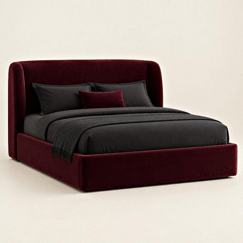 Bed — Burgundy velvet