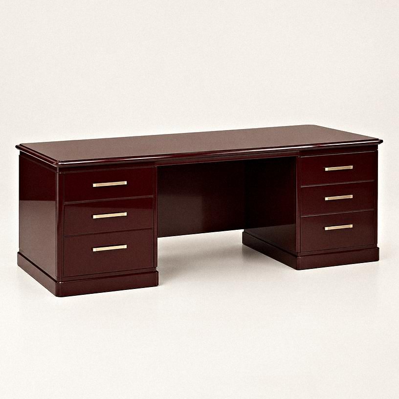 Executive Desk — Burgundy lacquer, brass
