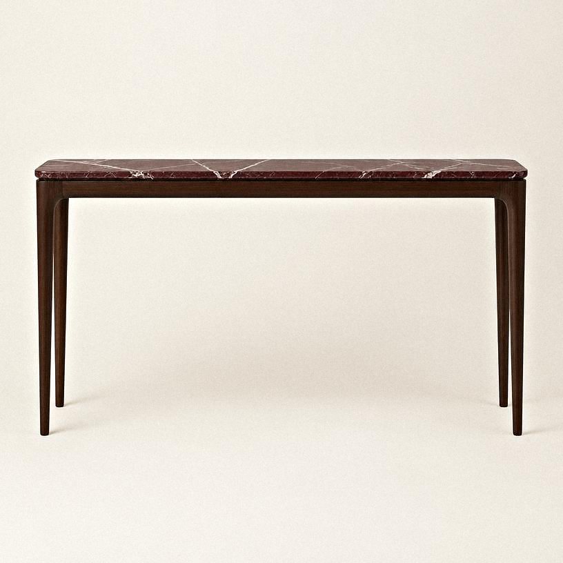 Console Table — Rosso marble, walnut