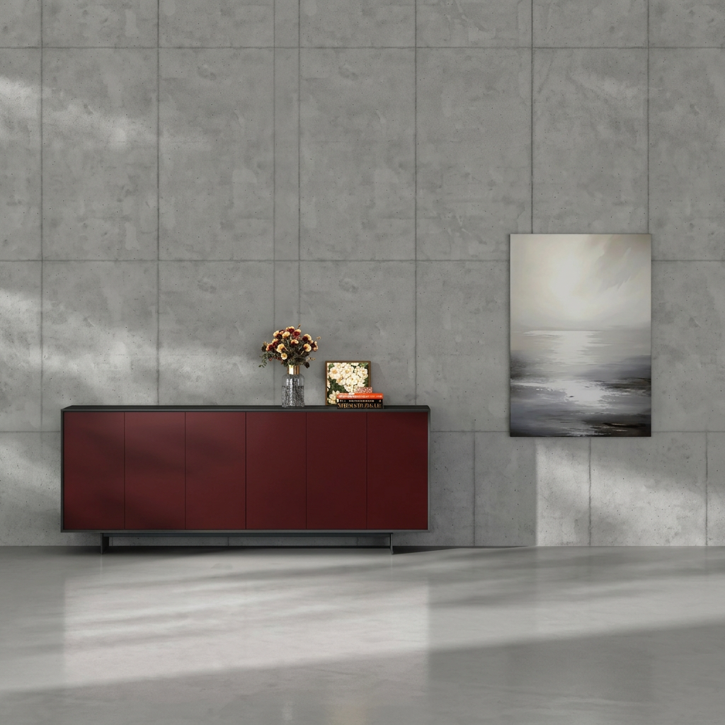 Burgundy Six-Door Credenza