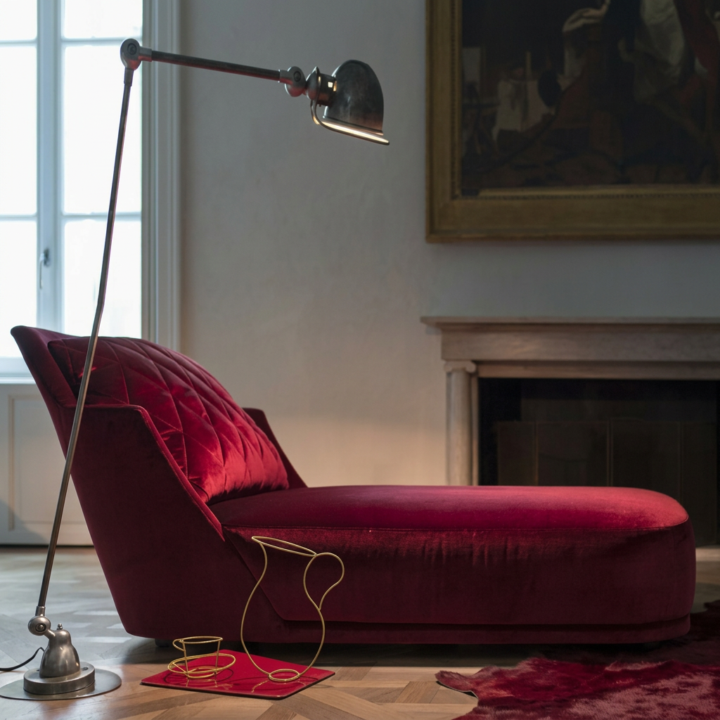 Burgundy Velvet Chaise — Burgundy velvet